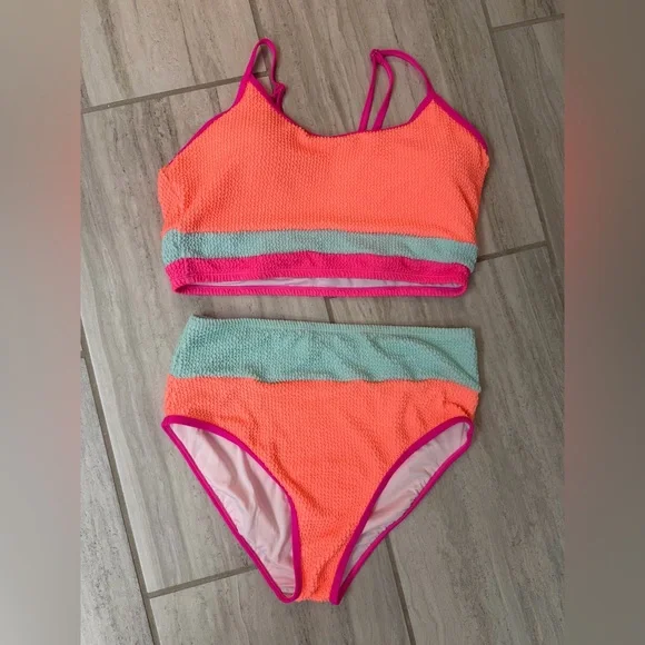 Colorblock High-Waist Color Block Bikini Set - Picture 3 of 5